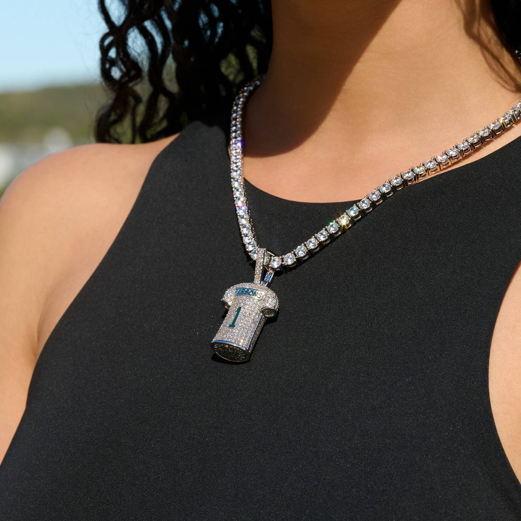 GLD Women Green Bay Packers Micah Parsons Official NFL White Jersey #1 Pendant in White Gold