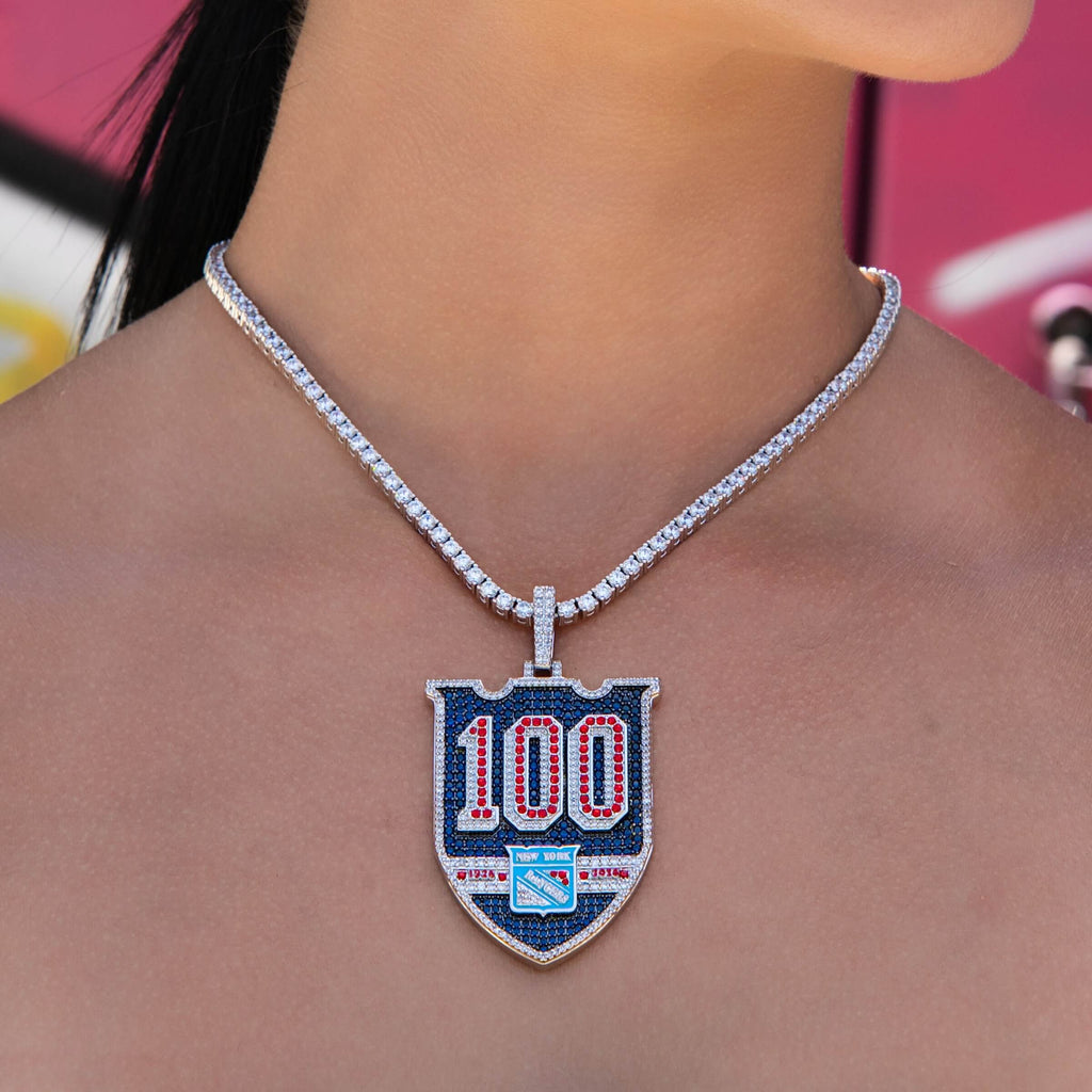GLD Women New York Rangers Official NHL Centennial Logo Pendant in White Gold