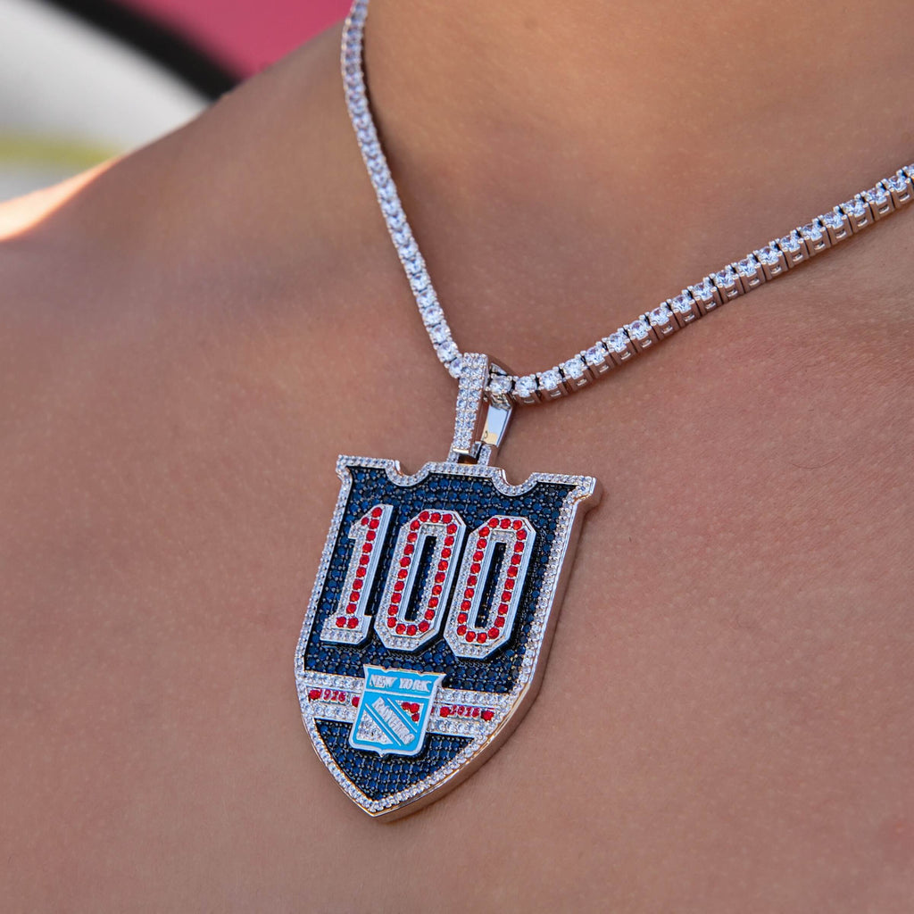 GLD Women New York Rangers Official NHL Centennial Logo Pendant in White Gold