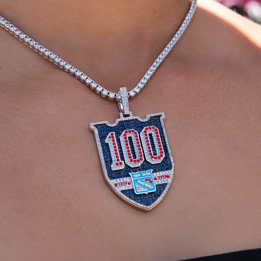 GLD Women New York Rangers Official NHL Centennial Logo Pendant in White Gold