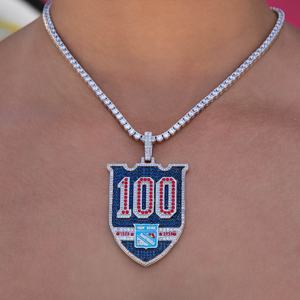 GLD Women New York Rangers Official NHL Centennial Logo Pendant in White Gold