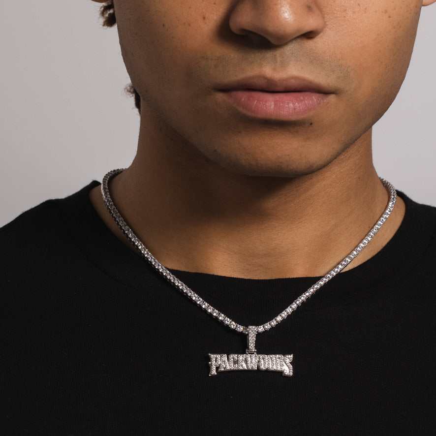 GLD PROMO Packwoods Iced Logo Pendant in White Gold