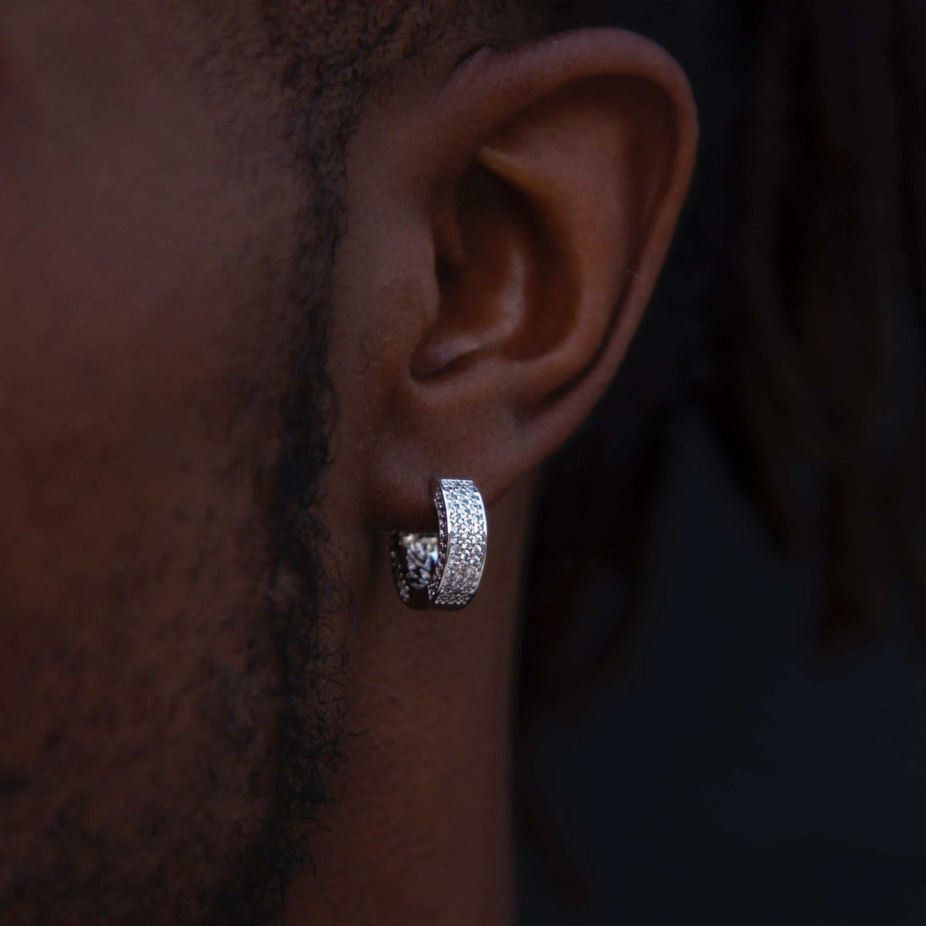 GLD Men Pave Wide Hoop Earrings in White Gold