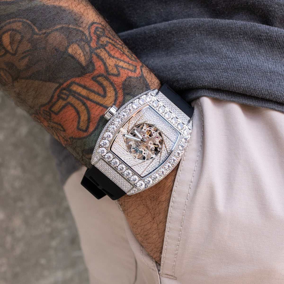 GLD PROMO 40MM Perennial Era® Auto Watch- Fully Iced w/ Rubber Strap