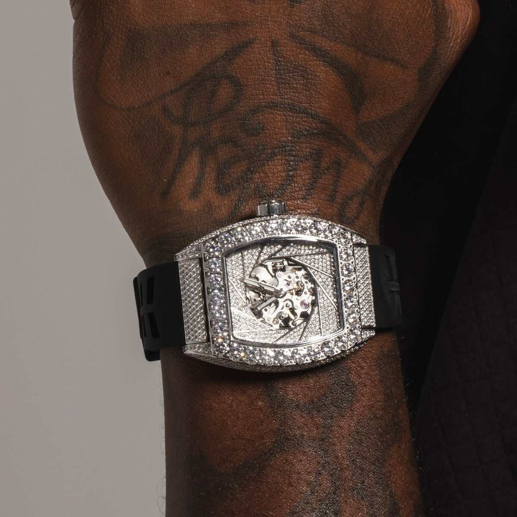 GLD PROMO 40MM Perennial Era® Auto Watch- Fully Iced w/ Rubber Strap