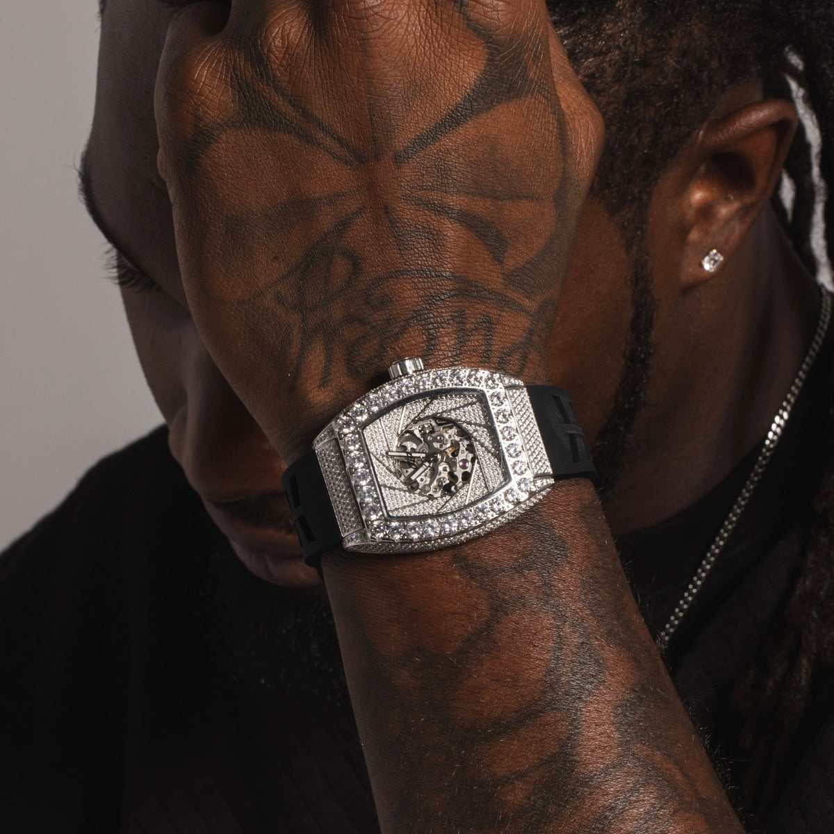 GLD PROMO 40MM Perennial Era® Auto Watch- Fully Iced w/ Rubber Strap