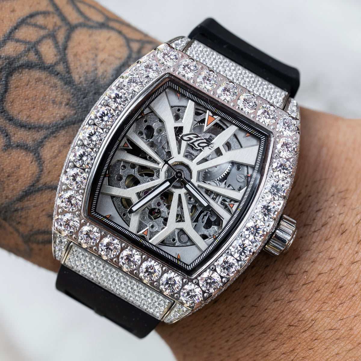 GLD PROMO 40MM Perennial Era® Skeleton Watch- Fully Iced w/ Rubber Strap