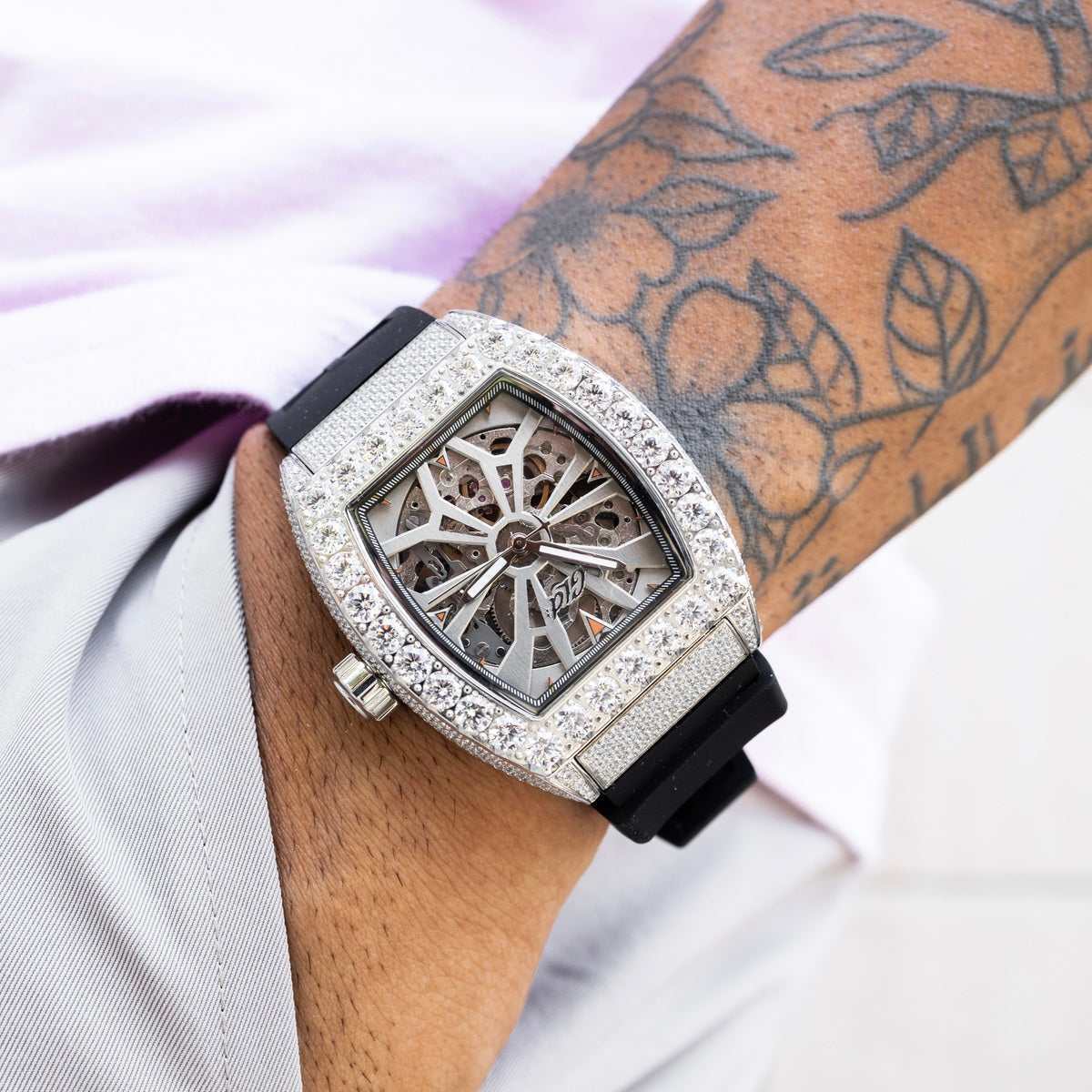 GLD PROMO 40MM Perennial Era® Skeleton Watch- Fully Iced w/ Rubber Strap