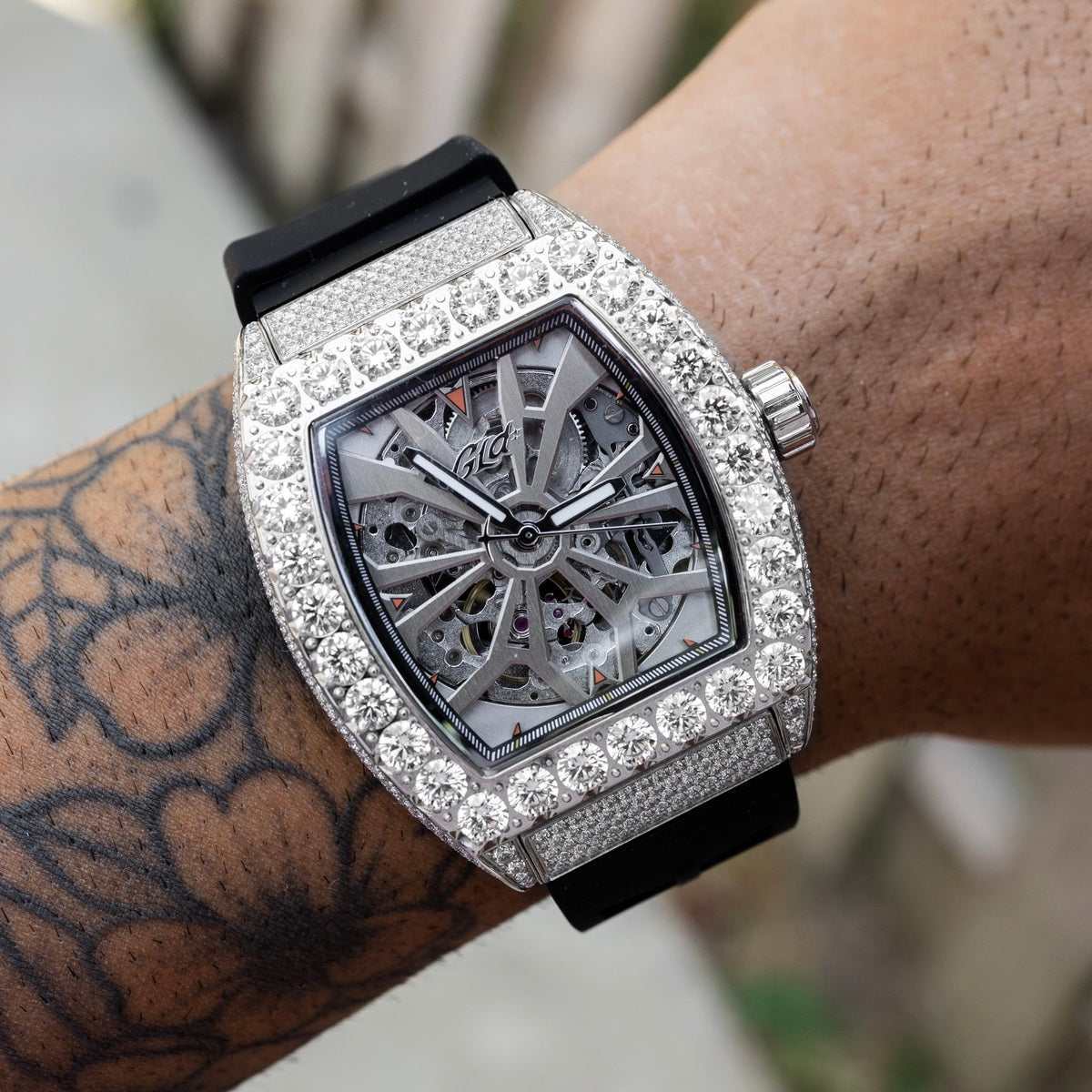 GLD PROMO 40MM Perennial Era® Skeleton Watch- Fully Iced w/ Rubber Strap