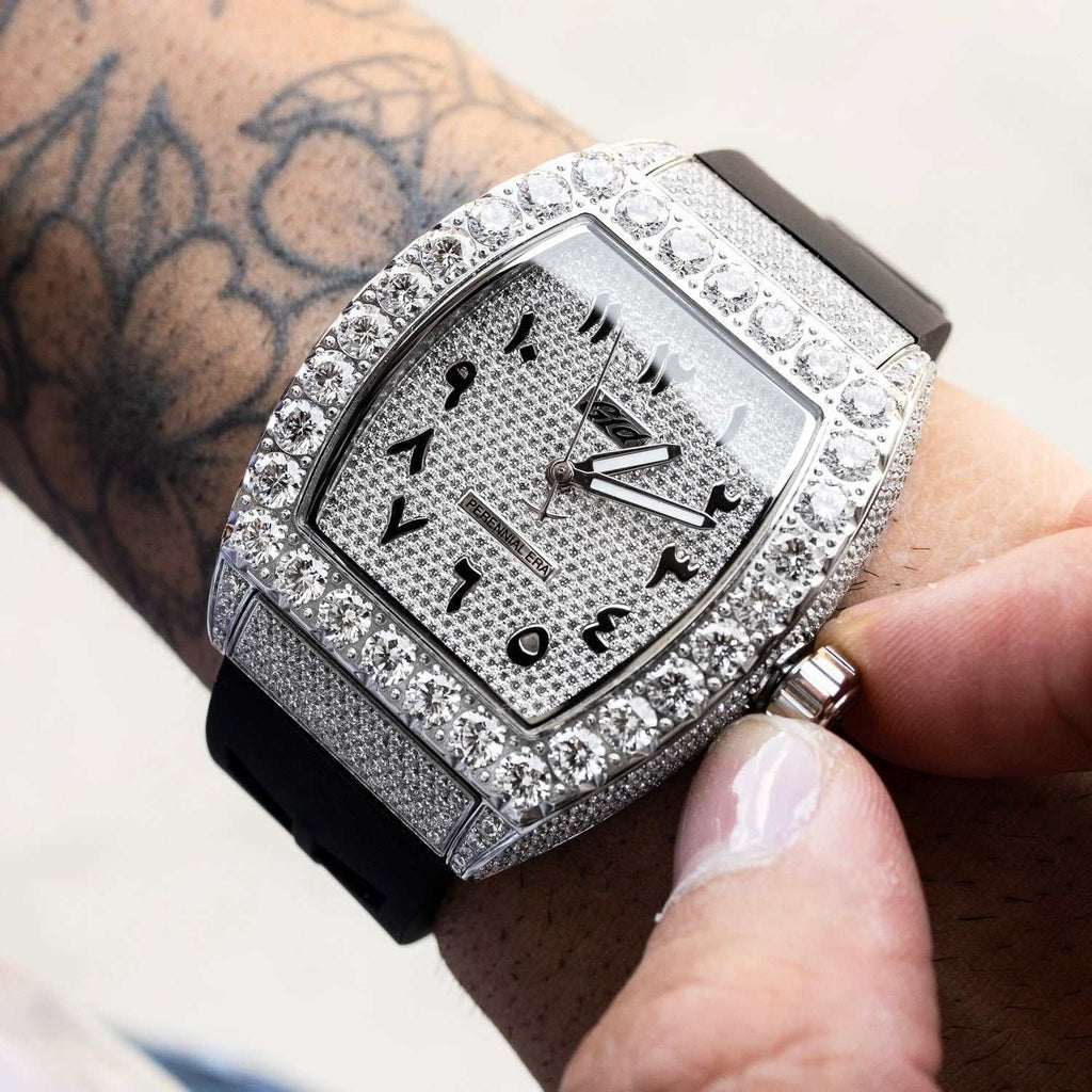 GLD Men 40MM Perennial Era® Watch Arabic- Fully Iced w/ Rubber Strap