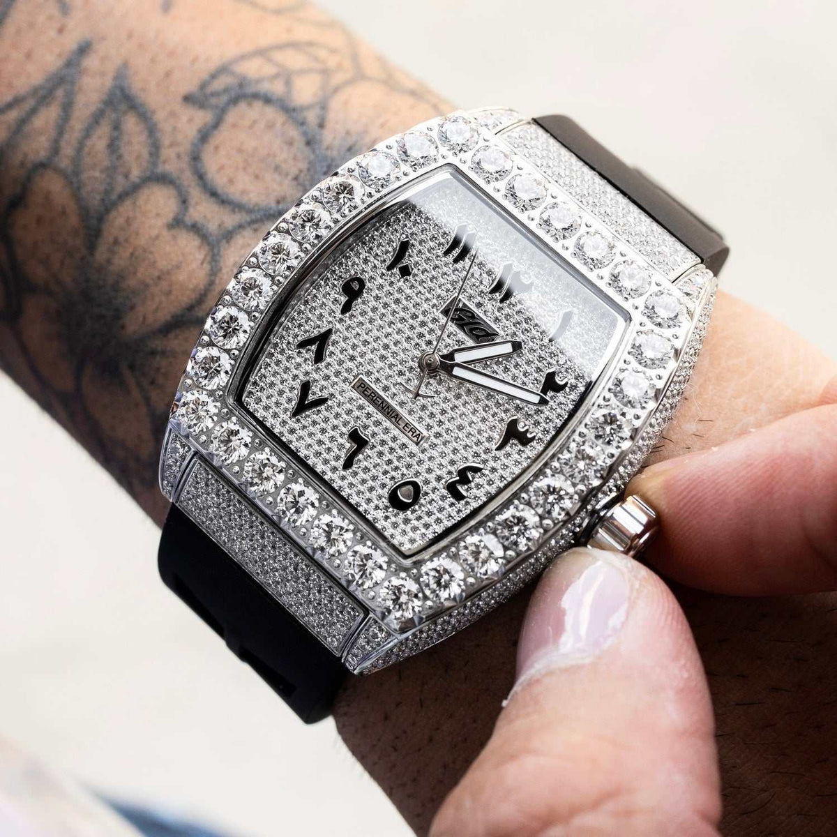 GLD Men 40MM Perennial Era® Watch Arabic- Fully Iced w/ Rubber Strap