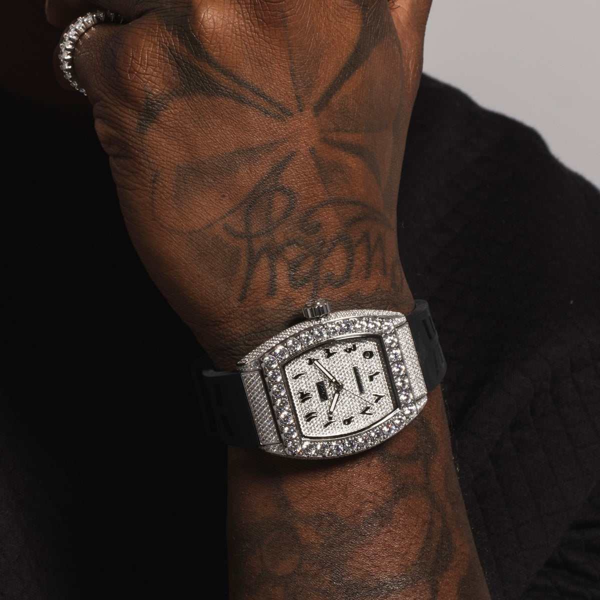 GLD Men 40MM Perennial Era® Watch Arabic- Fully Iced w/ Rubber Strap