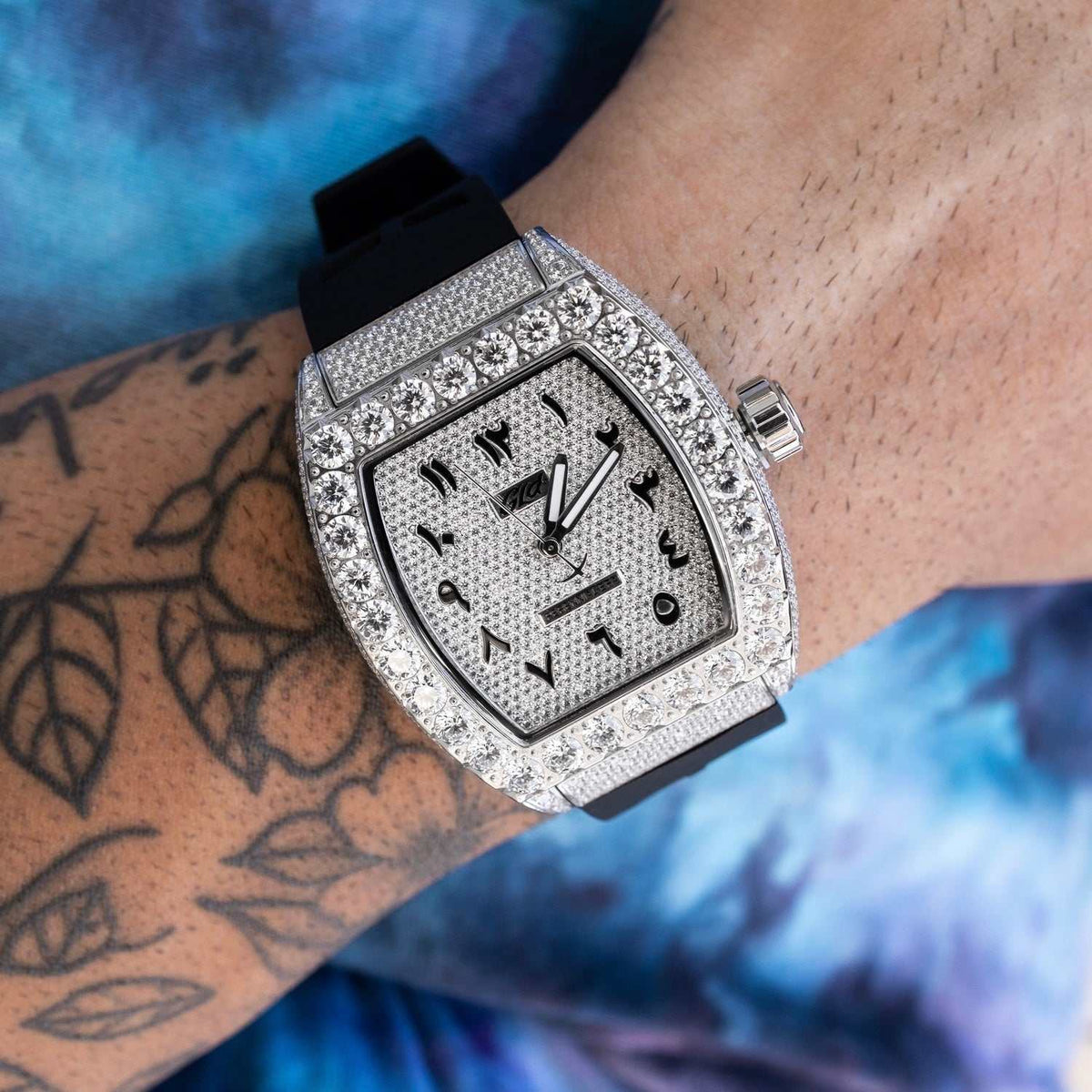 GLD Men 40MM Perennial Era® Watch Arabic- Fully Iced w/ Rubber Strap
