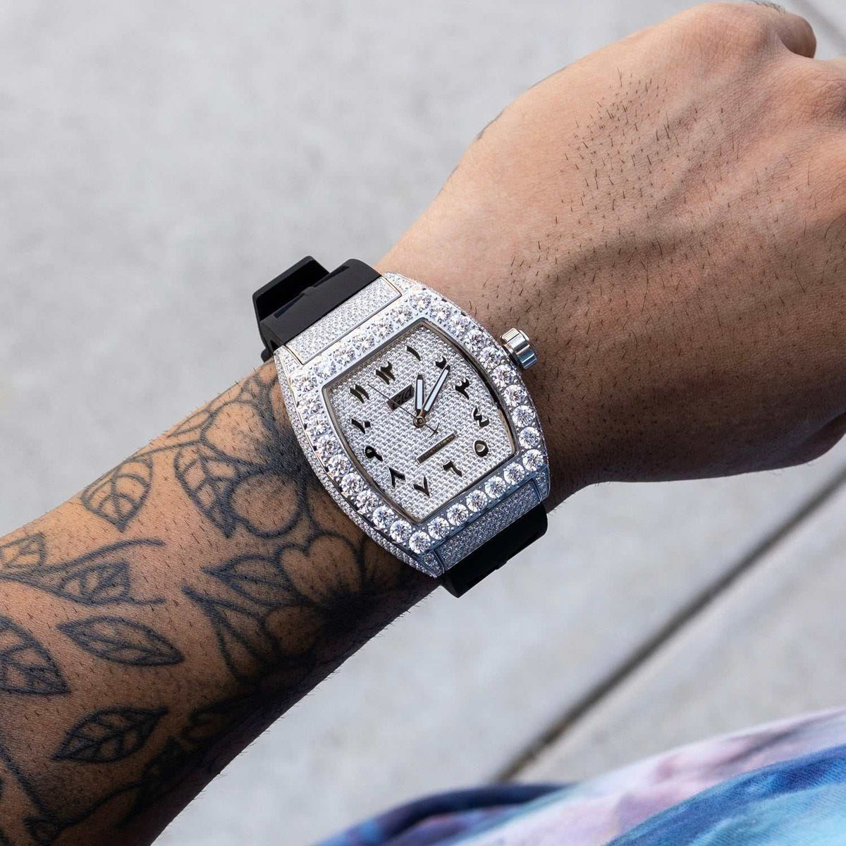 GLD Men 40MM Perennial Era® Watch Arabic- Fully Iced w/ Rubber Strap