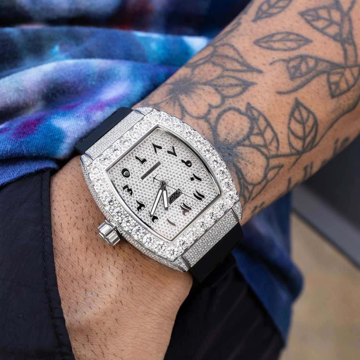 GLD Men 40MM Perennial Era® Watch Arabic- Fully Iced w/ Rubber Strap