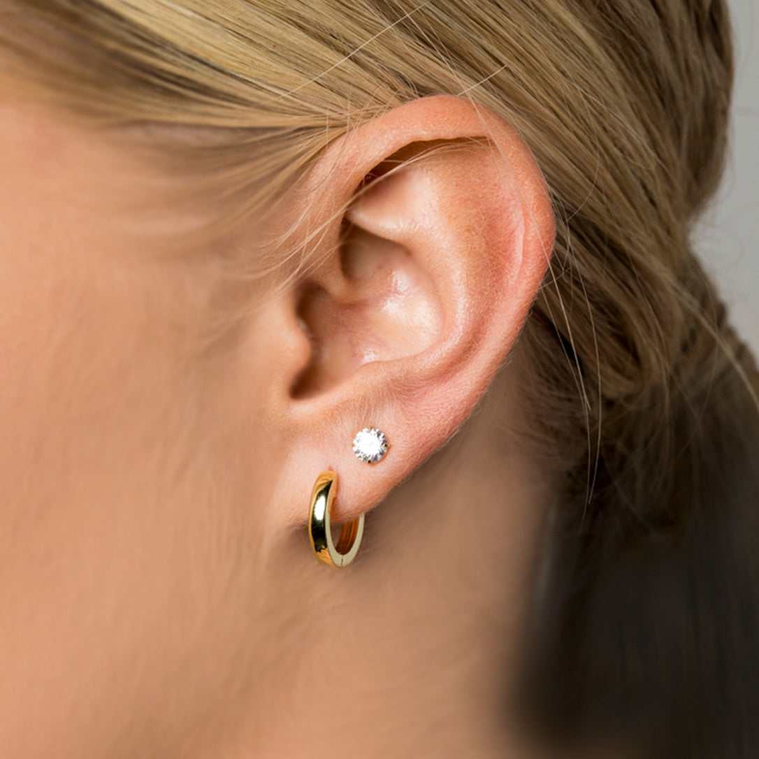 GLD Women Solid Gold Polished Round Huggie Earrings