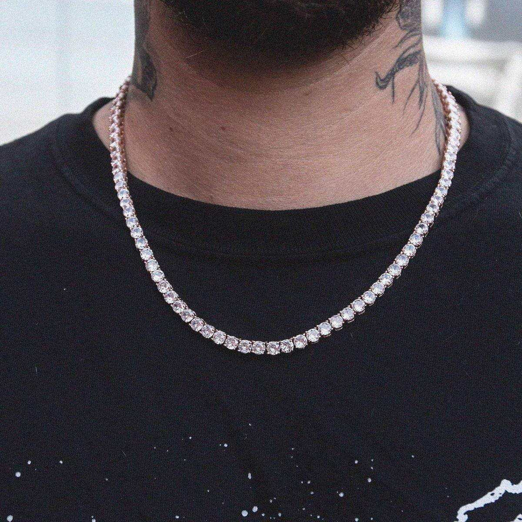 Round Cut Tennis Necklace in Rose Gold - 5mm - The GLD Shop