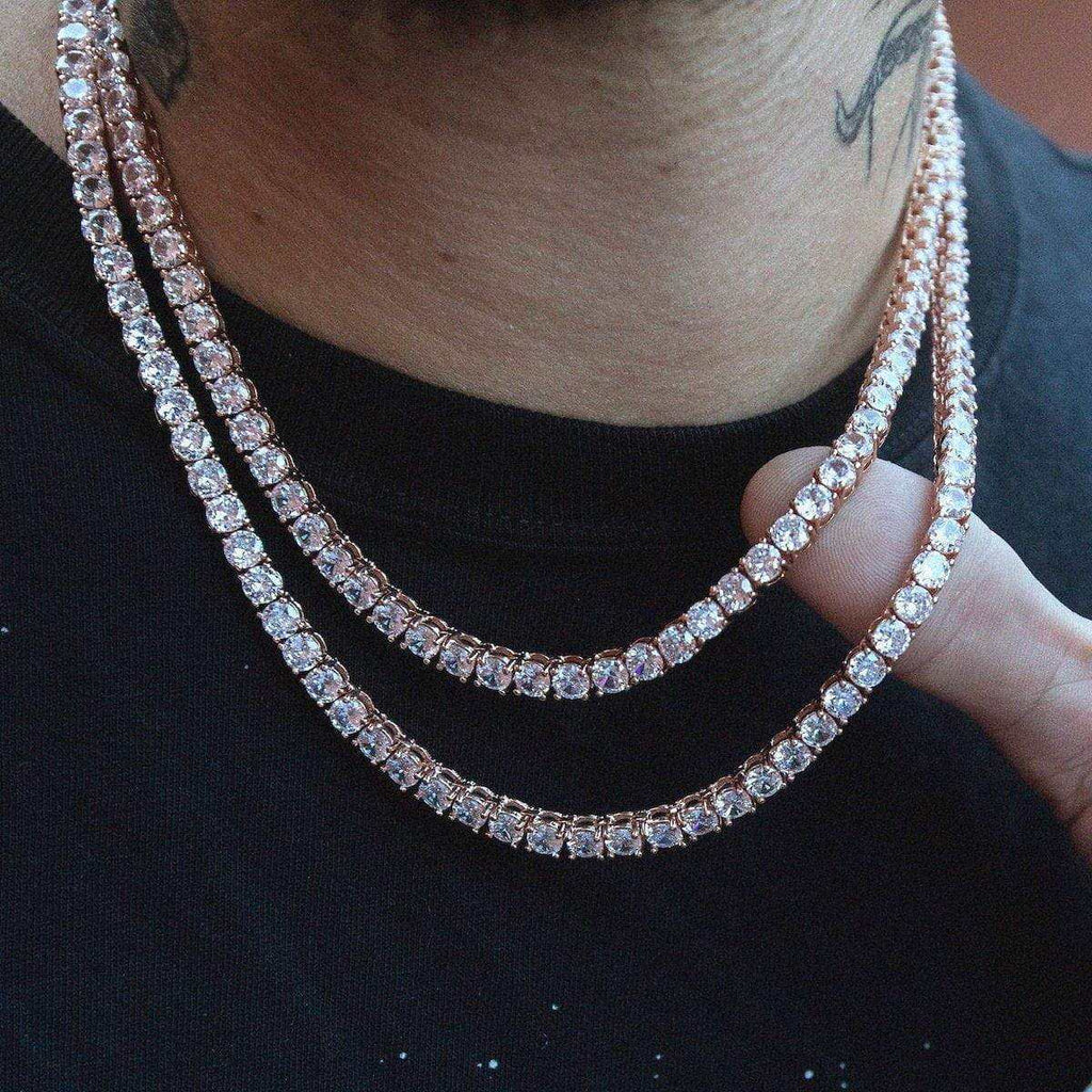 GLD Men Diamond Tennis Necklace in Rose Gold- 5mm