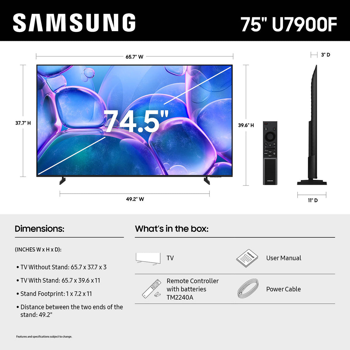 Samsung Crystal UHD U7900H 75-Inch 4K Smart TV in Black - UN75U7900HFXZA - image 6
