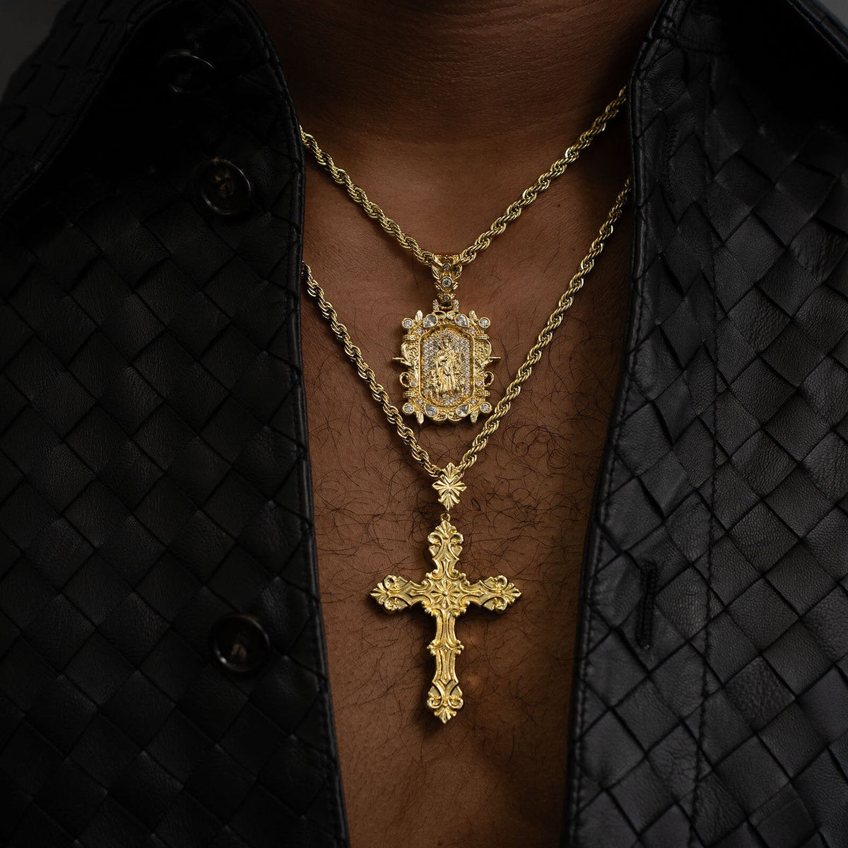 GLD Men Iced Medieval Shepherd Pendant in Yellow Gold