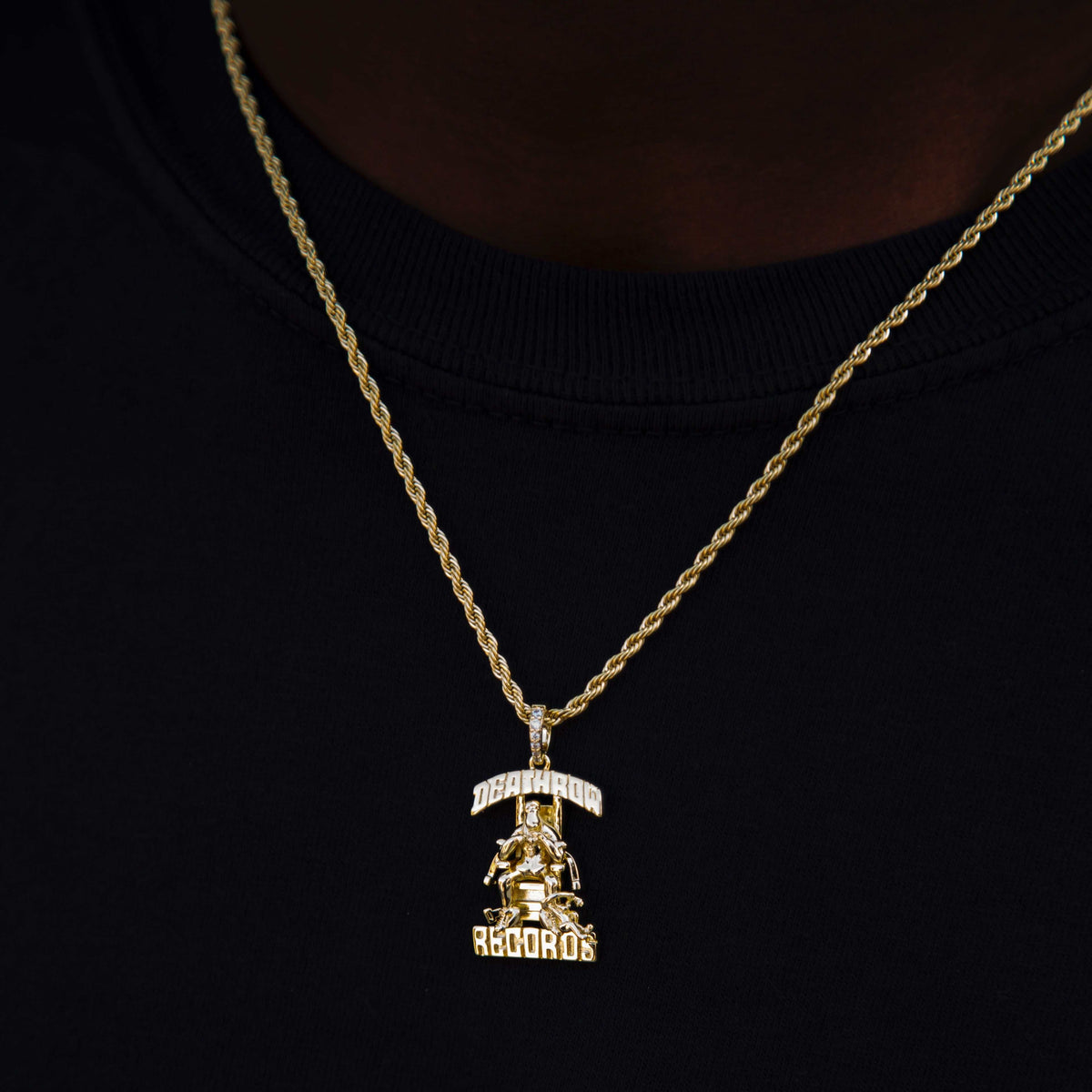 GLD Men Solid Gold Micro Death Row Pendant-Si Diamonds