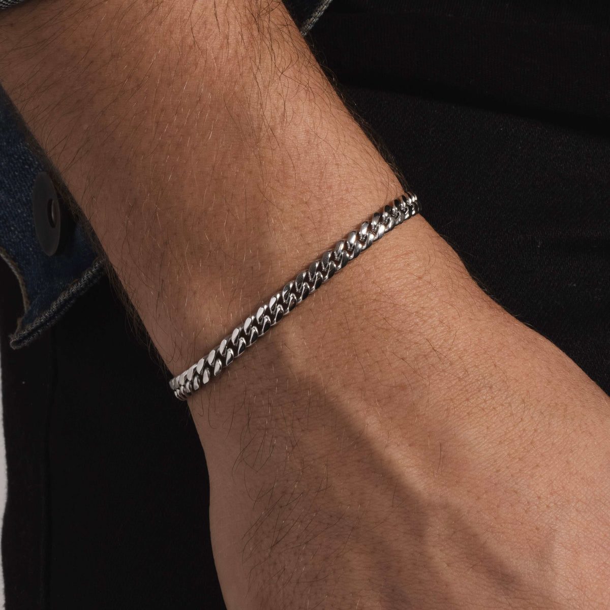 GLD Men Solid White Gold Cuban Link Bracelet (5mm)