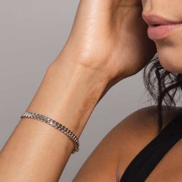 GLD Women Solid White Gold Cuban Link Bracelet (5mm)