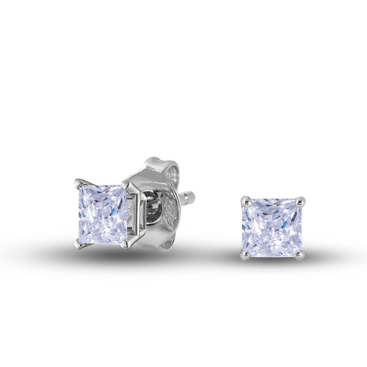 GLD PROMO - WOMEN Square Cut Lab Grown Diamond Stud Earrings in Solid White Gold