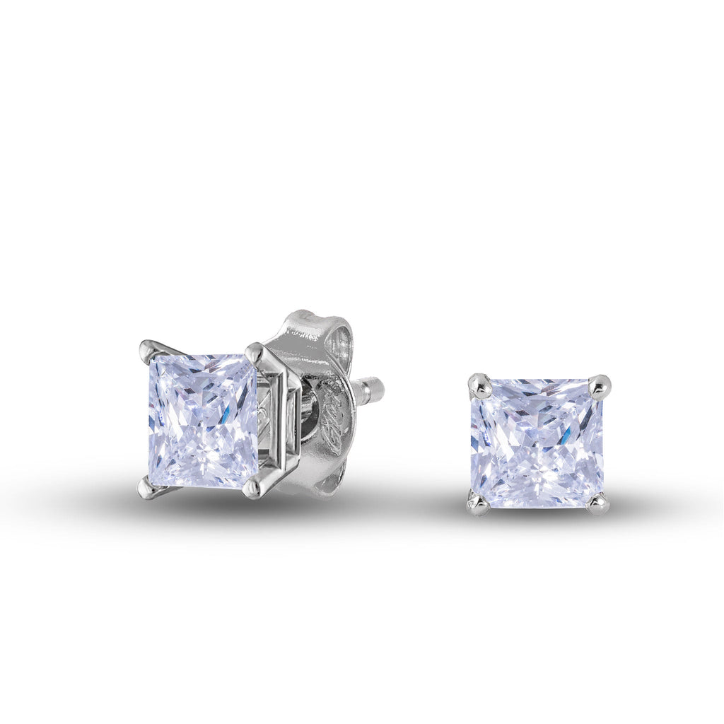 GLD Women Moissanite Square Cut Diamond Stud Earring in Sterling Silver - 5mm