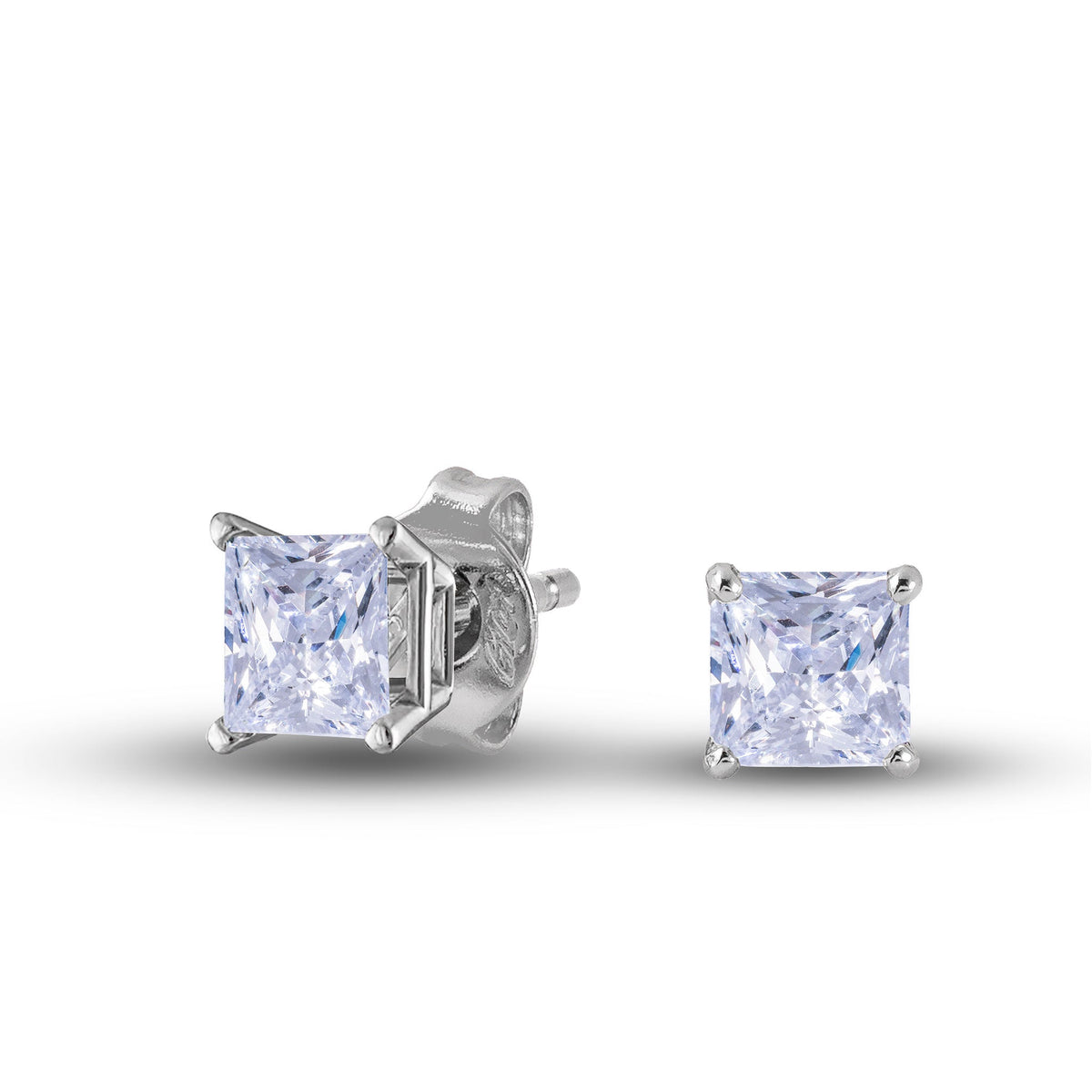 GLD Women Moissanite Square Cut Diamond Stud Earring in Sterling Silver - 5mm