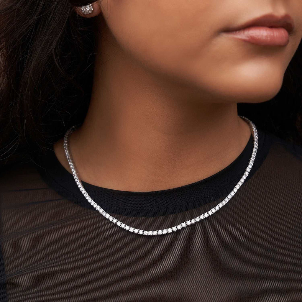 GLD Women Diamond Tennis Necklace + Anklet Bundle in White Gold- 3mm