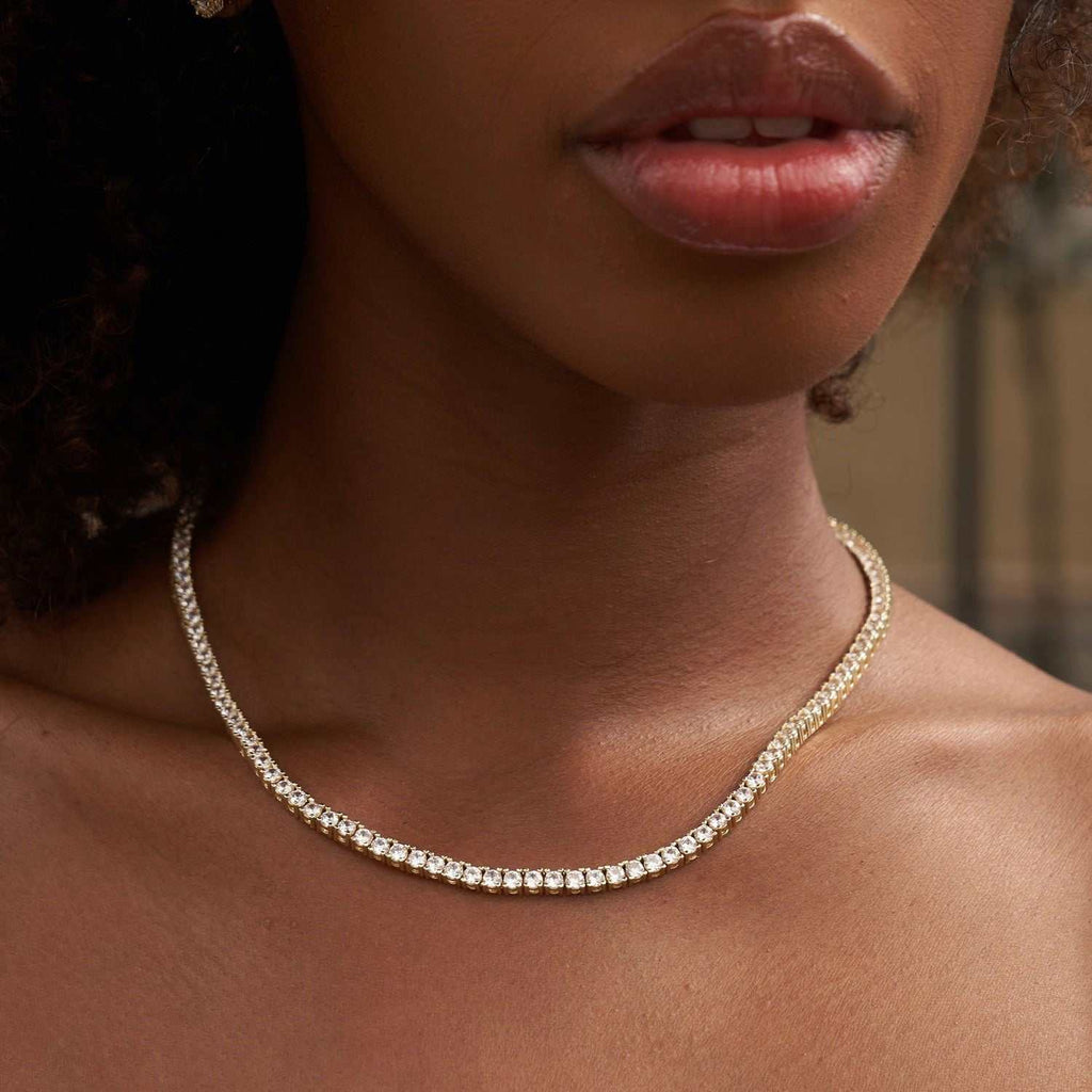 GLD Women Diamond Tennis Necklace + Anklet Bundle in Yellow Gold- 3mm