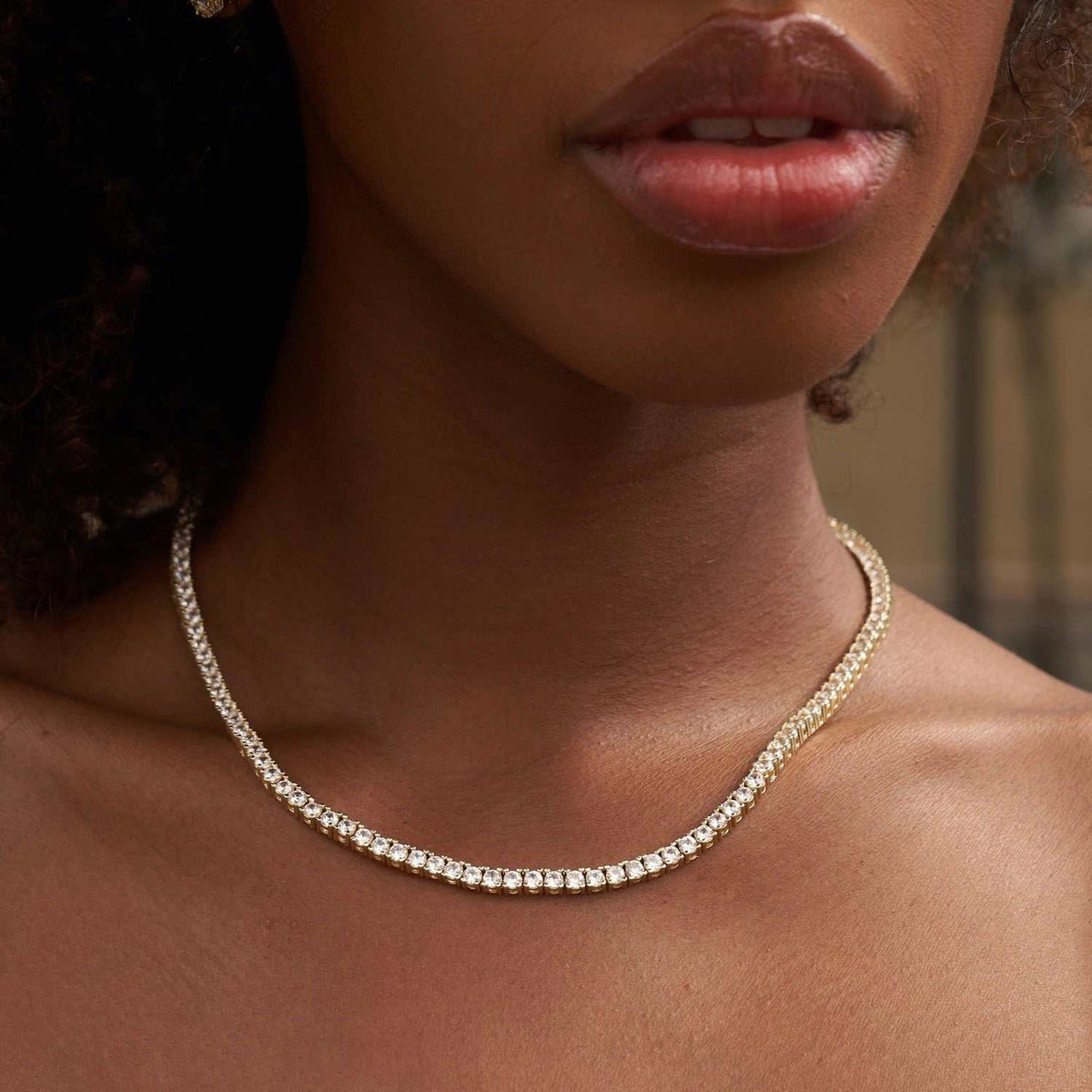 GLD Women Diamond Tennis Necklace + Anklet Bundle in Yellow Gold- 3mm
