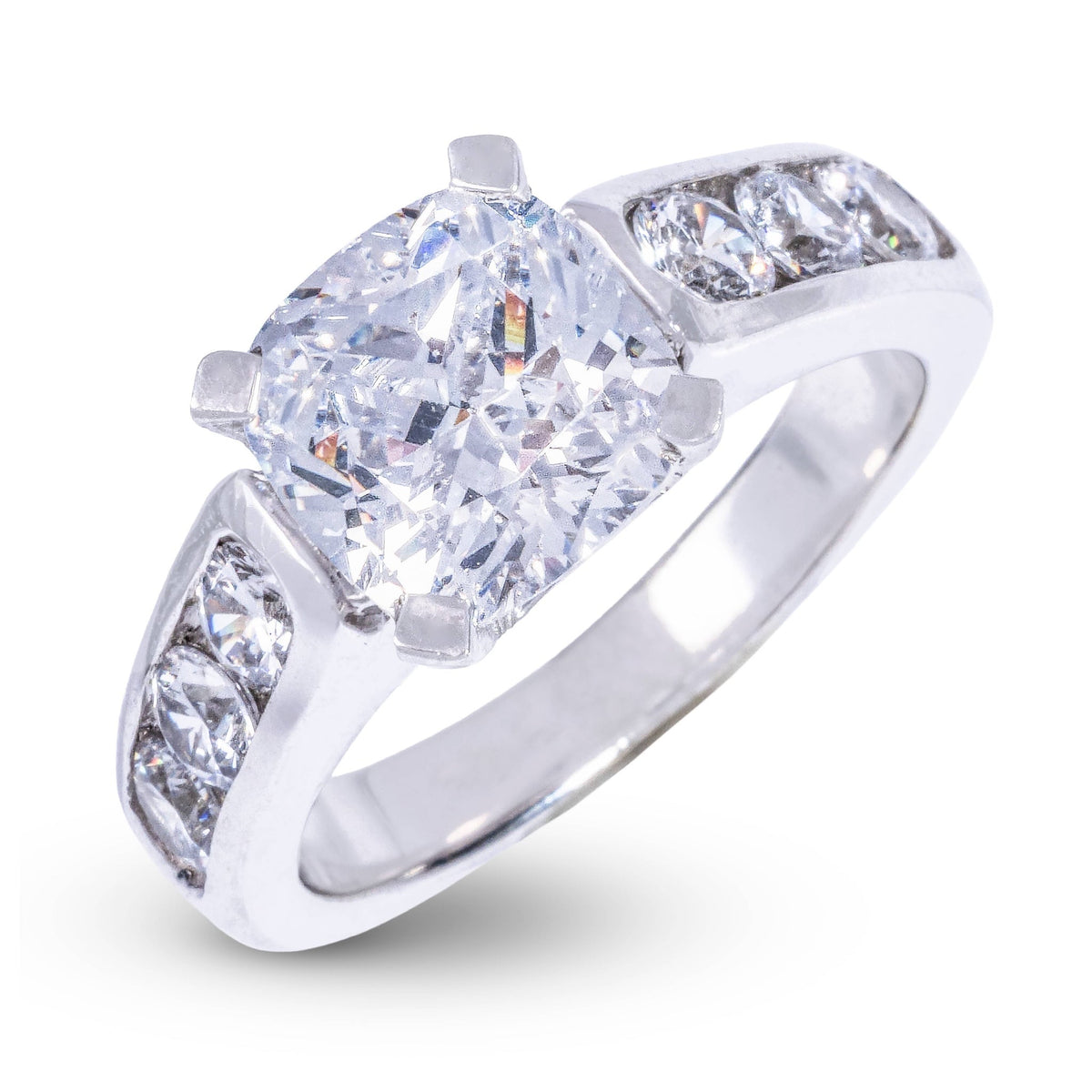 GLD Women Square Cushion Stone Thick Lab Diamond Engagement Ring in Solid White Gold