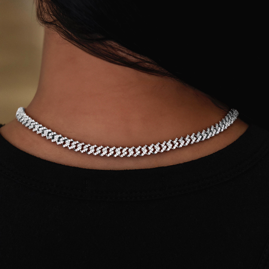 GLD PROMO - WOMEN Iced Handcuff Diamond Prong Cuban Necklace in White Gold