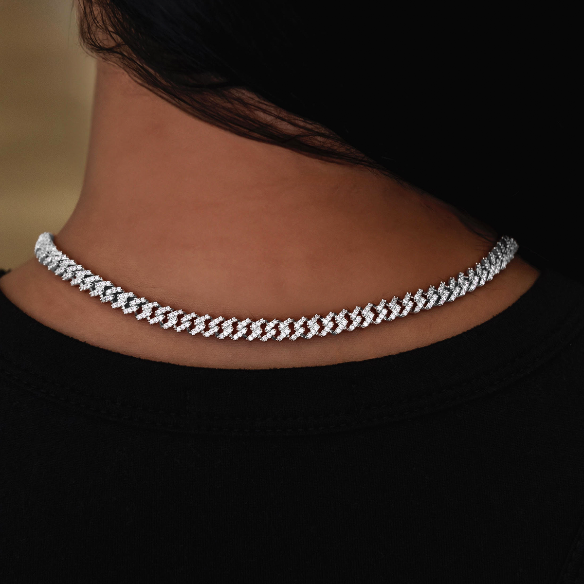 GLD PROMO - WOMEN Iced Handcuff Diamond Prong Cuban Necklace in White Gold