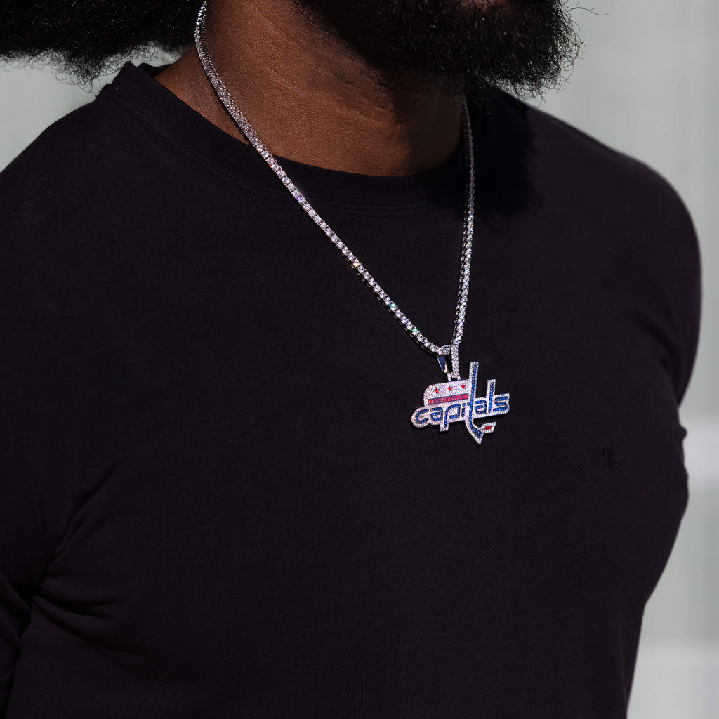 GLD Men Washington Capitals Official NHL Logo Pendant in White Gold