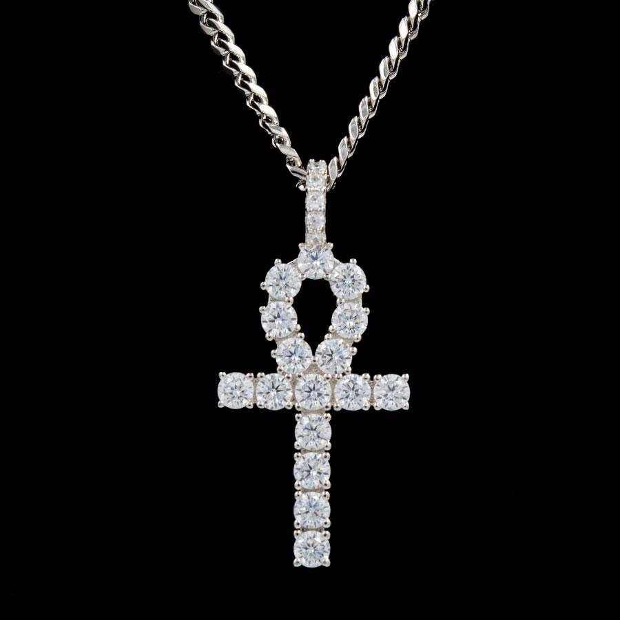 GLD Men Iced Ankh Cross Pendant in White Gold