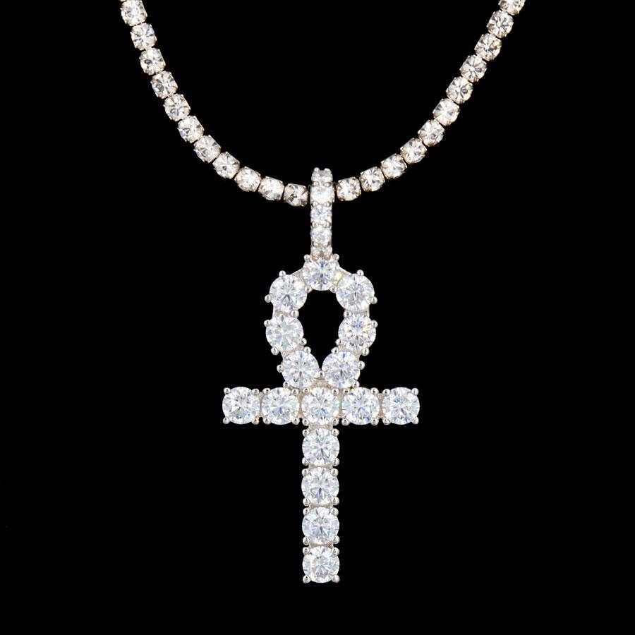 GLD Men Iced Ankh Cross Pendant in White Gold