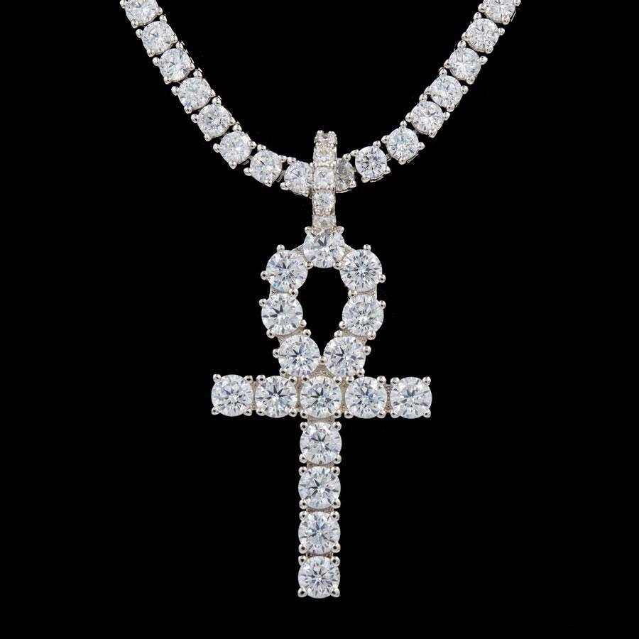 GLD Men Iced Ankh Cross Pendant in White Gold