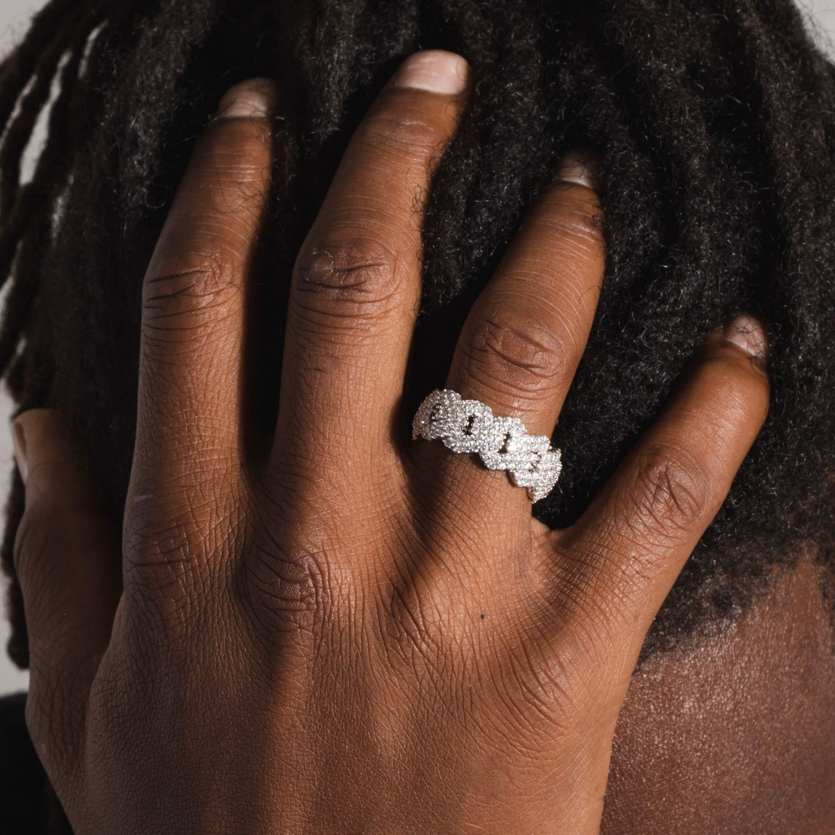 GLD Men Diamond Prong Ring in White Gold Vermeil