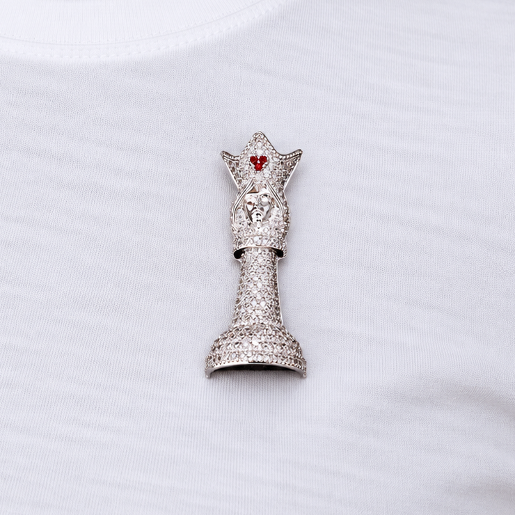 GLD Women Iced Chess Queen Brooch in White Gold